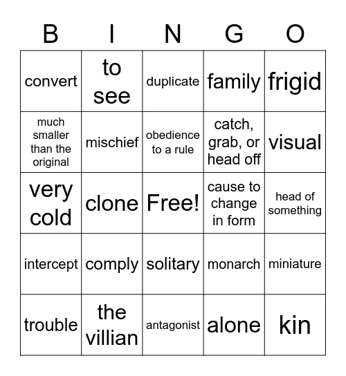 Vocabulary Bingo Card