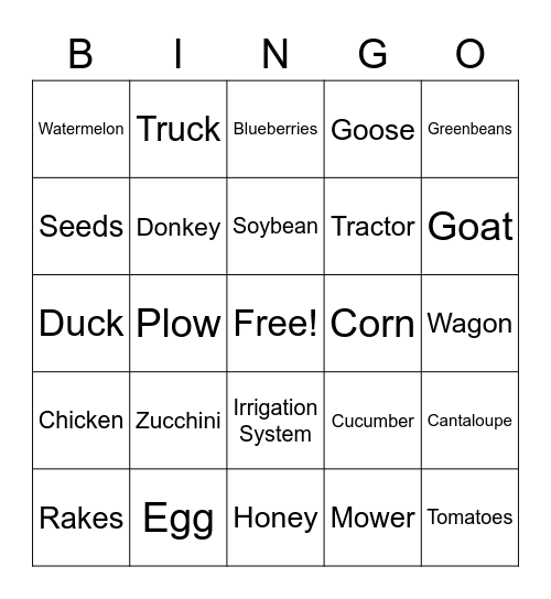 Little Hands on the Farm Bingo Card