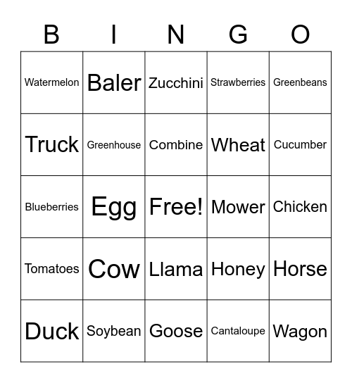 Little Hands on the Farm Bingo Card