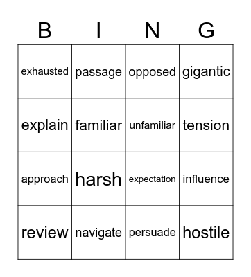 Vocabulary BINGO Card