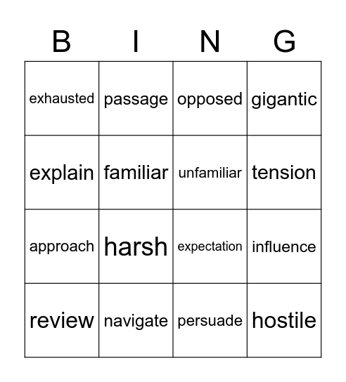 Vocabulary BINGO Card