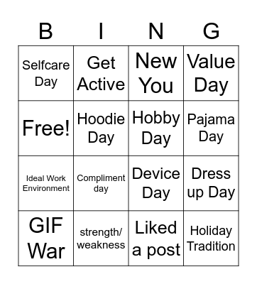 Self Care Bingo Card