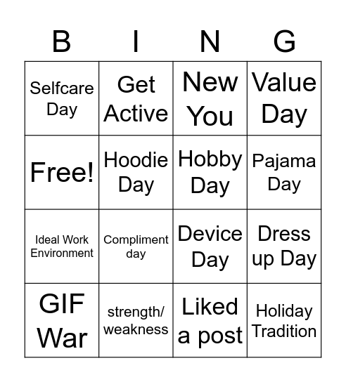 Self Care Bingo Card