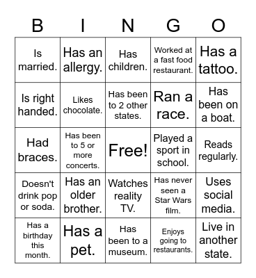 Get to Know You BINGO Card