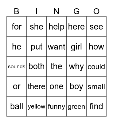 2nd grade Block 1 set 1 (1-29) Bingo Card