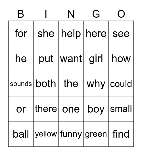 2nd grade Block 1 set 1 (1-29) Bingo Card