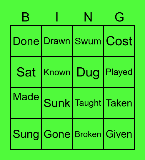 VERBS Bingo Card