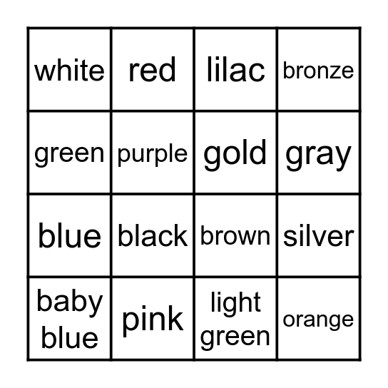 Color Bingo Card