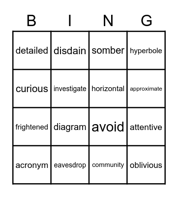 Vocabulary BINGO! Bingo Card