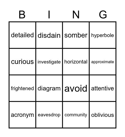 Vocabulary BINGO! Bingo Card