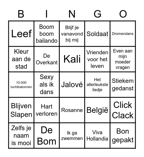 Jalové Muziek Bingo Card