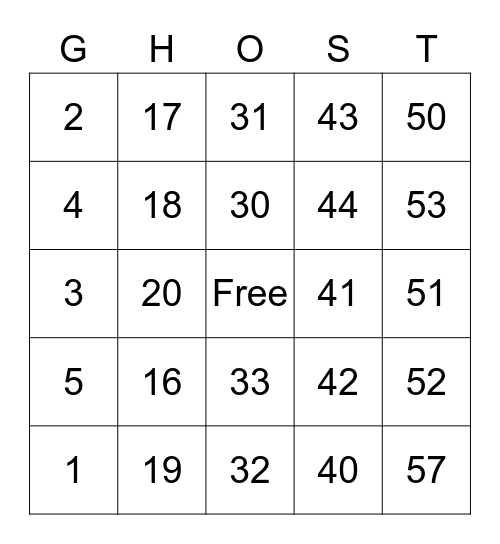 Halloween Game Bingo Card