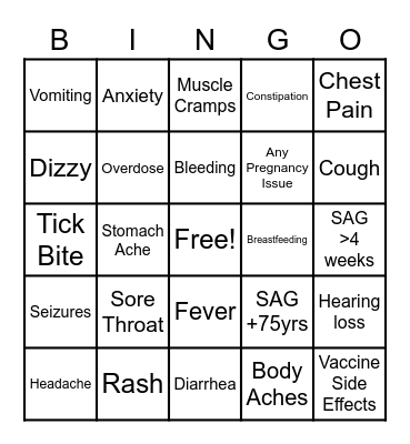 Symptom Bingo Day 3 Three Lines Bingo Card
