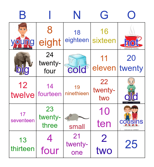 NUMBERS 1-20 Bingo Card