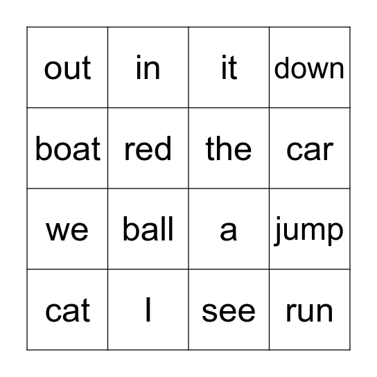K Block 1 Bingo Card