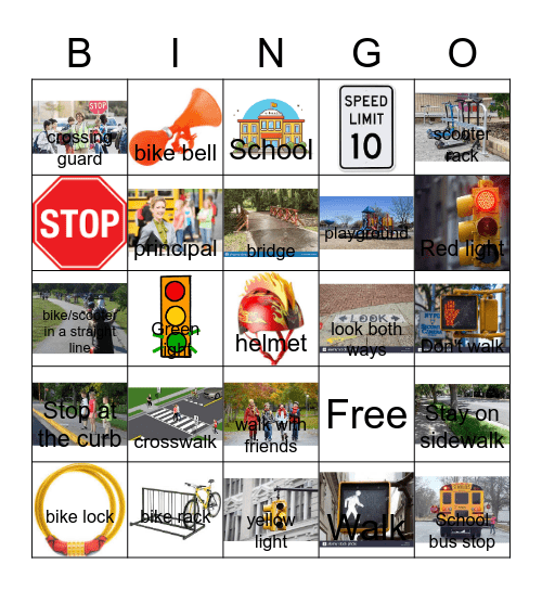 Bike, Walk and Scoot to School Safety Bingo Card