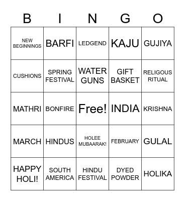HOLI BINGO Card