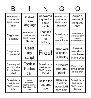 Customer Service Week Bingo Card