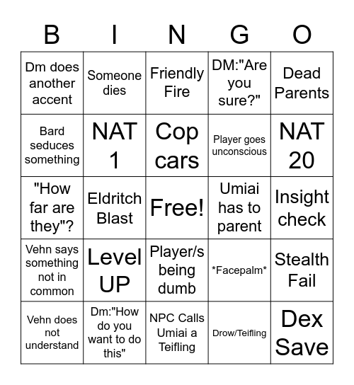 DND Bingo Card