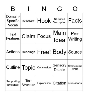 Informational Essay Bingo Card