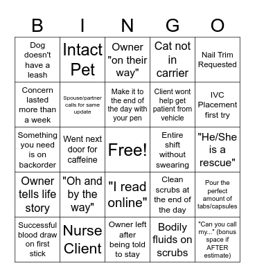 Vet Tech Week Bingo! Bingo Card