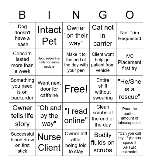 Vet Tech Week Bingo! Bingo Card