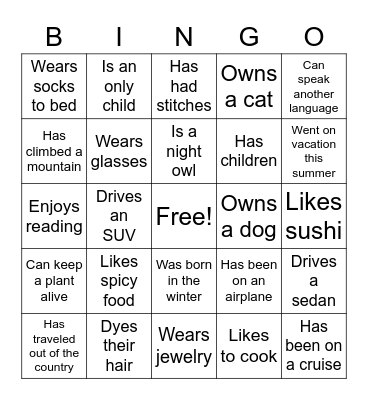Ladies Connect Bingo Card