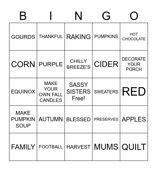 FALL BINGO!!! Bingo Card
