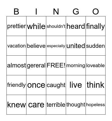 Untitled Bingo Card