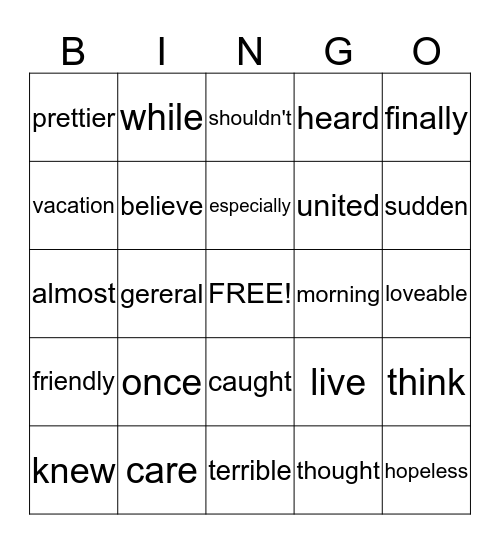 Untitled Bingo Card