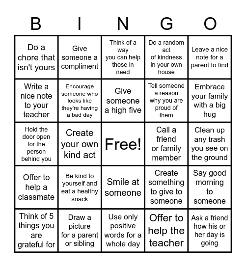 KINDNESS BINGO Card