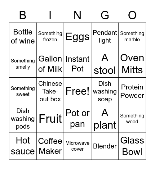 Kitchen Bingo Card