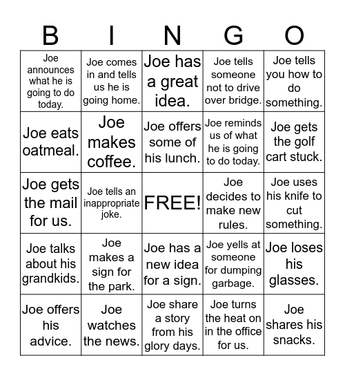Joe - Bingo Card