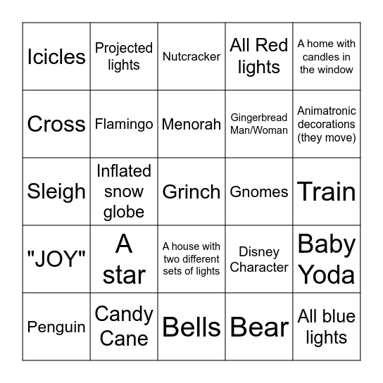 Deck the Streets Bingo Card