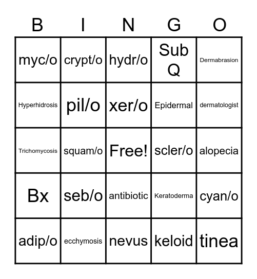HTHS 1104 Unit 4 Bingo Card