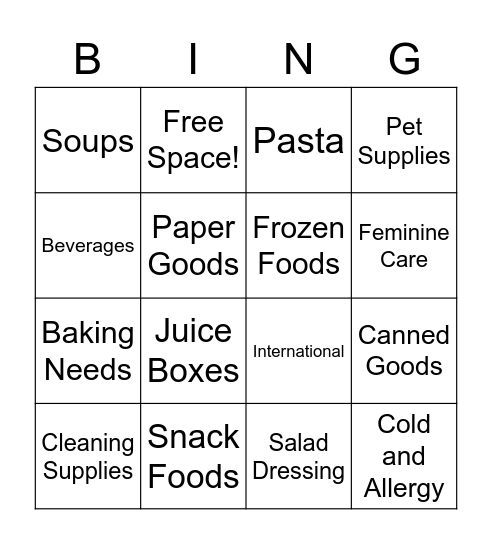 Grocery Aisle BINGO Card