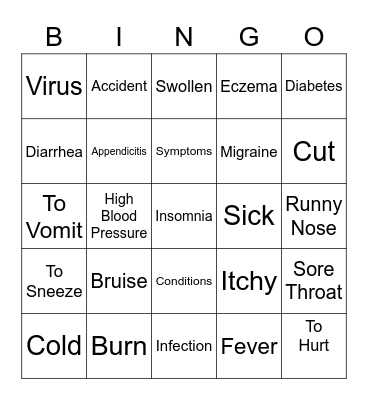 Sickness & Accidents Bingo Card