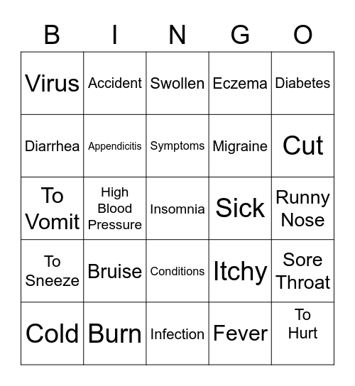 Sickness & Accidents Bingo Card