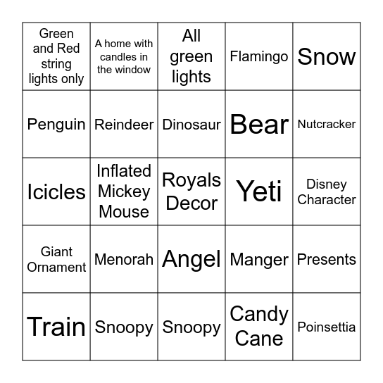 Deck the Streets Bingo Card