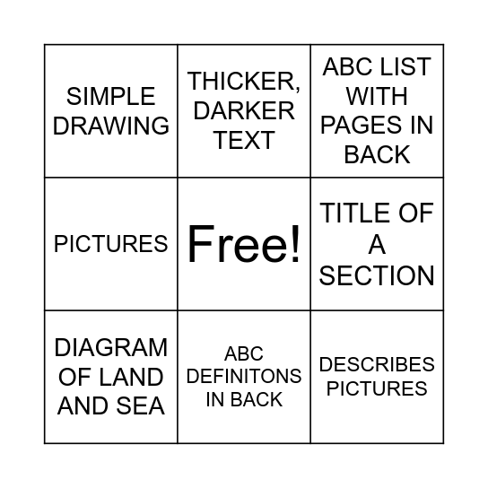 TEXT FEATURES Bingo Card