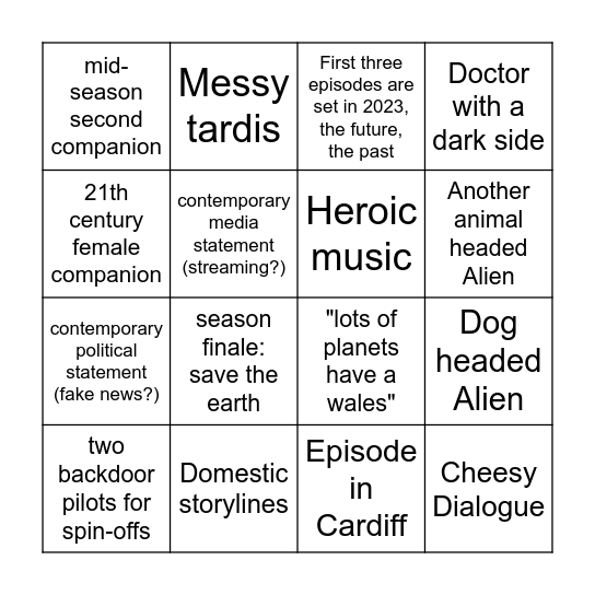 Russel T. Davies Season 14 Bingo Card