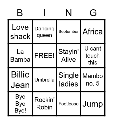 MUSIC BINGO Card