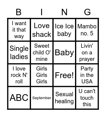 MUSIC BINGO Card