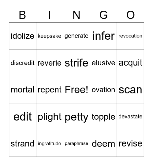 Unit 4 Vocabulary Bingo Card