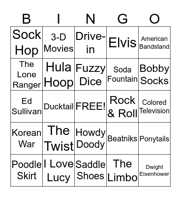 Fabulous 50's Bingo Card