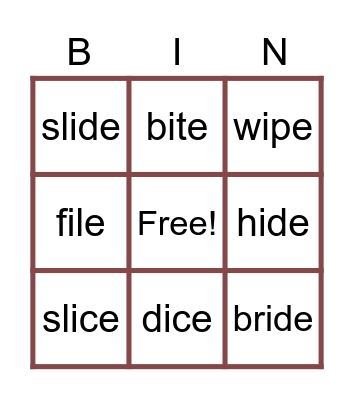 Long I Words Bingo Card