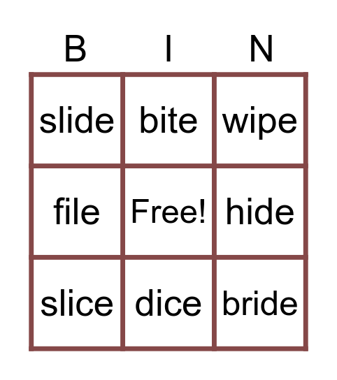 Long I Words Bingo Card