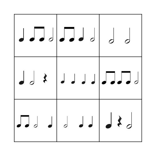 Rhythm Bingo 3x3 Bingo Card