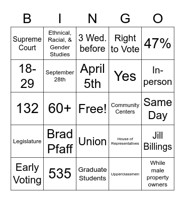 Voter Bingo Card