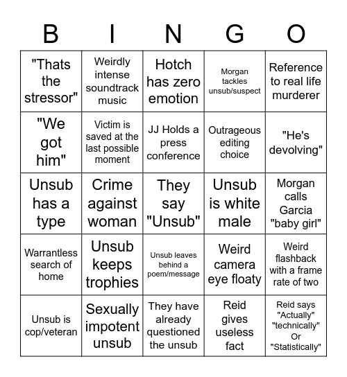 Criminal Minds bingo Card